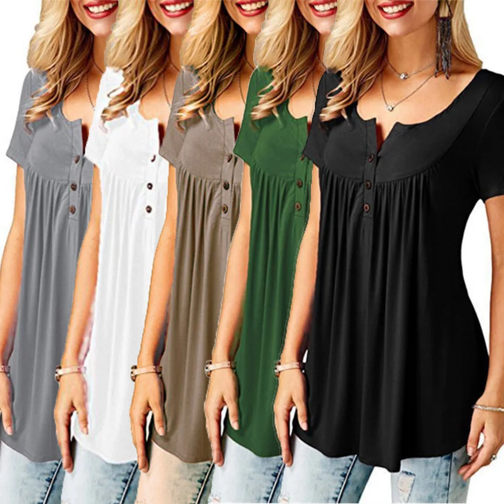 

Casual 2021 Summer Women Loose T-Shirt Short Sleeve Tops Ladies Solid Tee Plus Size S-5XL