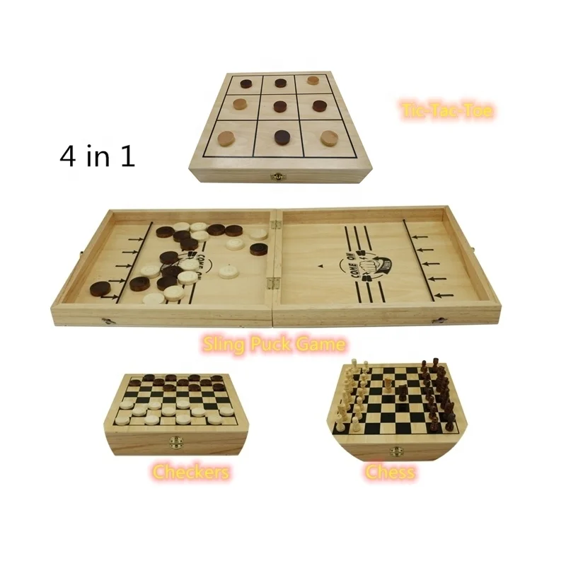 

4 in 1 game set fast sling puck game with chess checker tic tac toe Ice Hockey Game