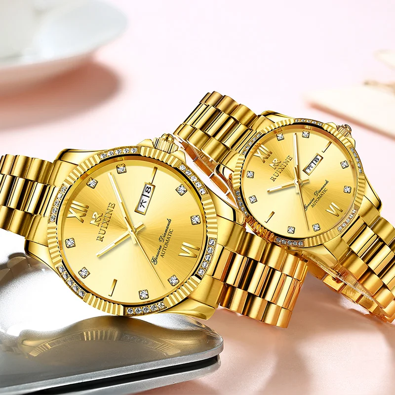 

Full Diamond 14K 18K Gold Stainless Steel Mechanical Watch R7123