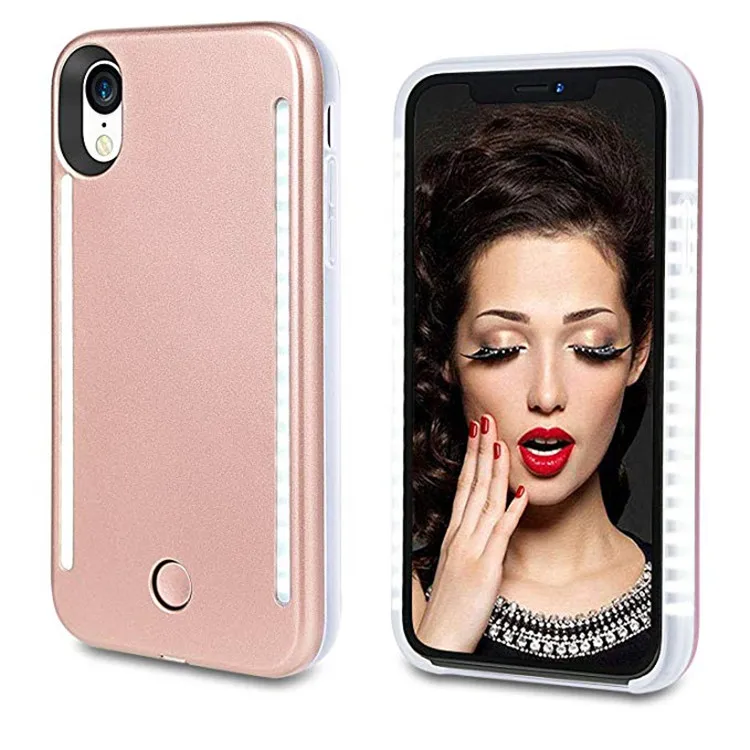 

for iPhone 11 Case Double Sides Fill-in LED Flash Light Matte Surface Selfie Light Up Luminous for Samsung S9 Phone Case