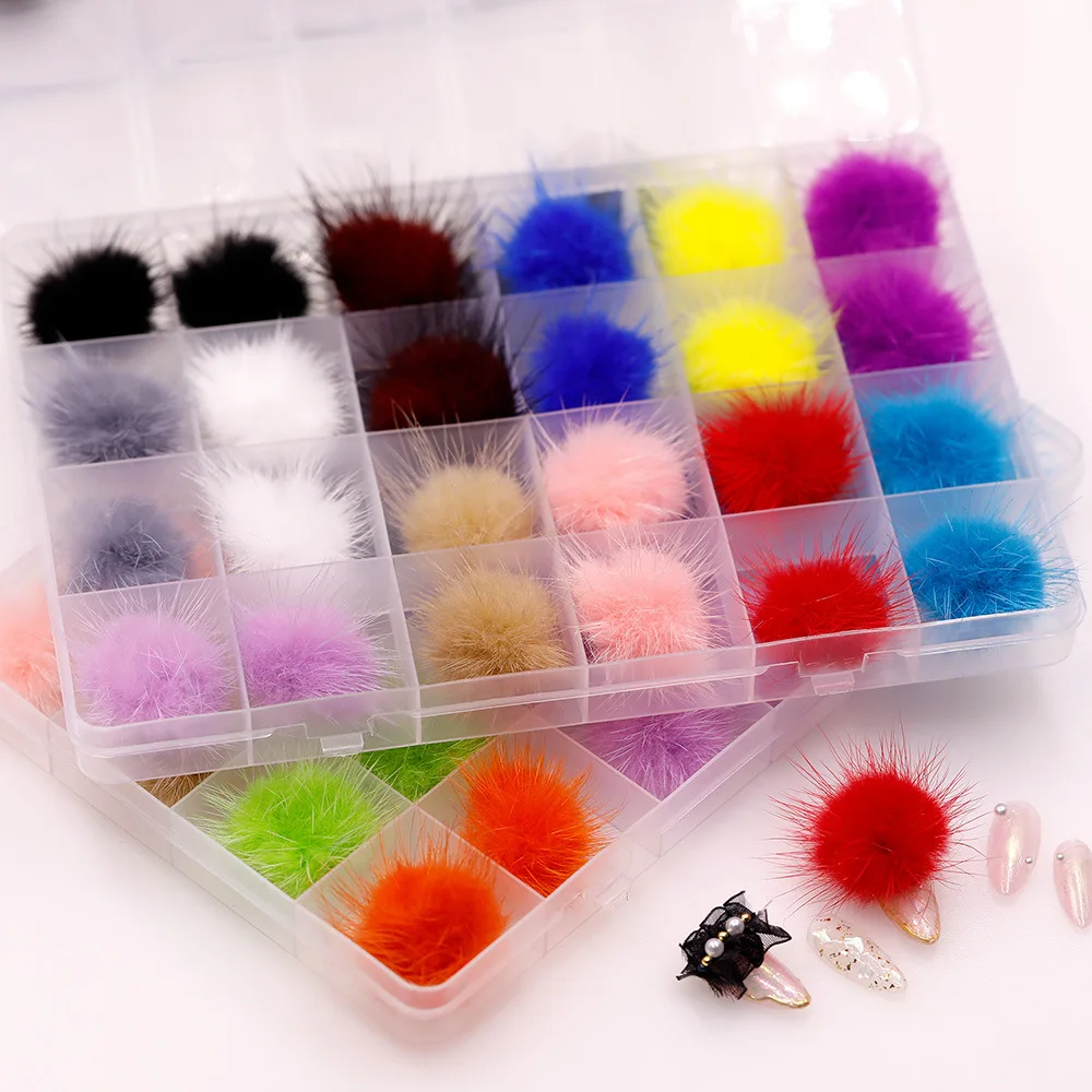 

24Pcs Nail Poms Fluffy Plush Ball Nails 3D Soft Pom Fur Balls Detachable Magnetic Jewelry Decorations nail charms 2021