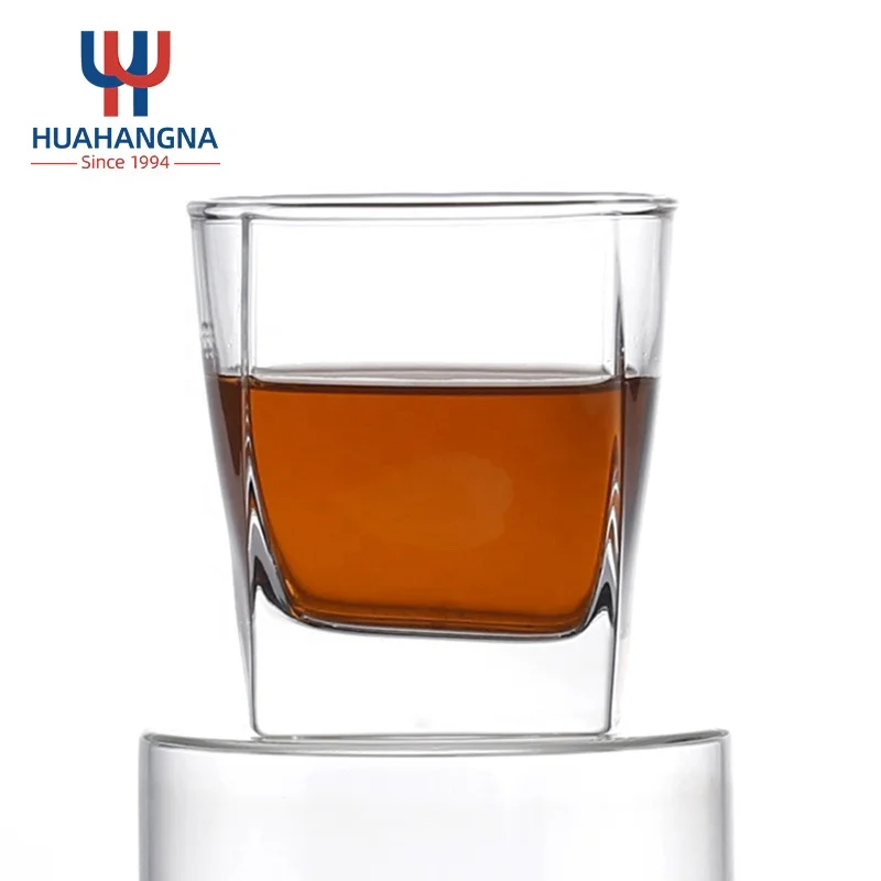 

270ml 9oz Lead Free Glass Rock Whiskey Glasses Custom Logo Thick Bottom Old Fashioned Clear Square Whisky Glass in Color Box, Transparent clear