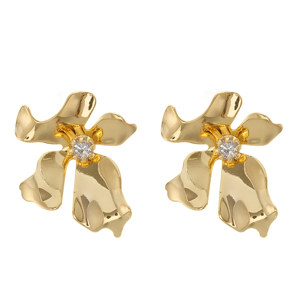 

Boho Real Gold Plated Fancy Flower Statement Stud Earrings CZ Gold Flower Bud for Women Sister Mom Lover and Friends