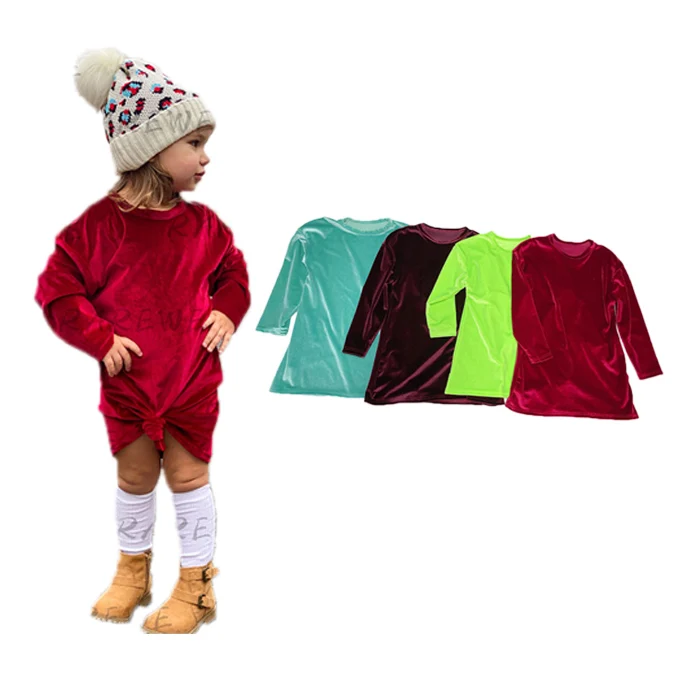 

New Fashion Eco Friendly Baby Clothing Girl Velvet Dress, Turquoise,fuchsia,red,green