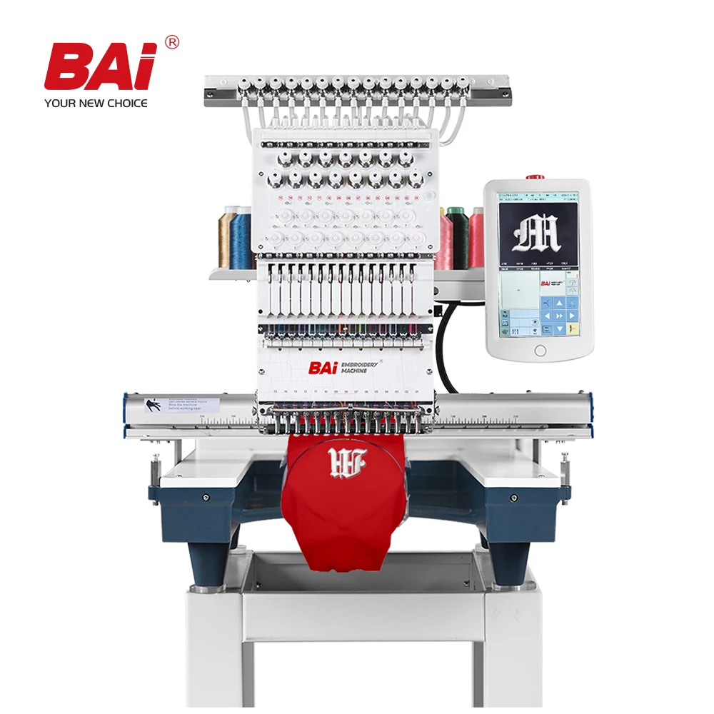 

BAI cost-effective single head 12 needles t-shirt hat flat large areas computerized embroidery machine price