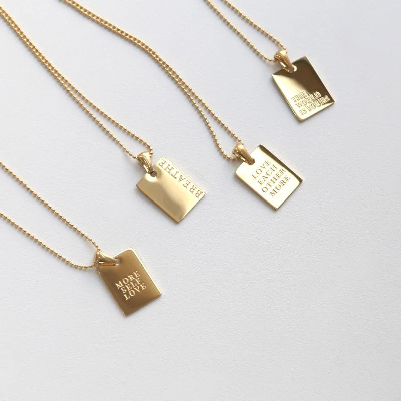 

High End 18k Gold Plated Titanium Steel Unisex Personalized Rectangle Letter Pendant Necklace Waterproof Jewelry Vendors