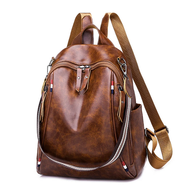 

New Design Brown PU Leather Outdoor Backpack for Women Ladies, 1color