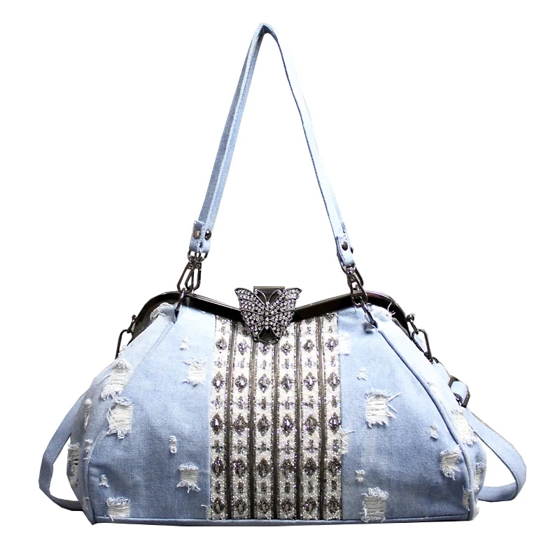 

China custom casual denim bags women for wholesale Totes, Blue
