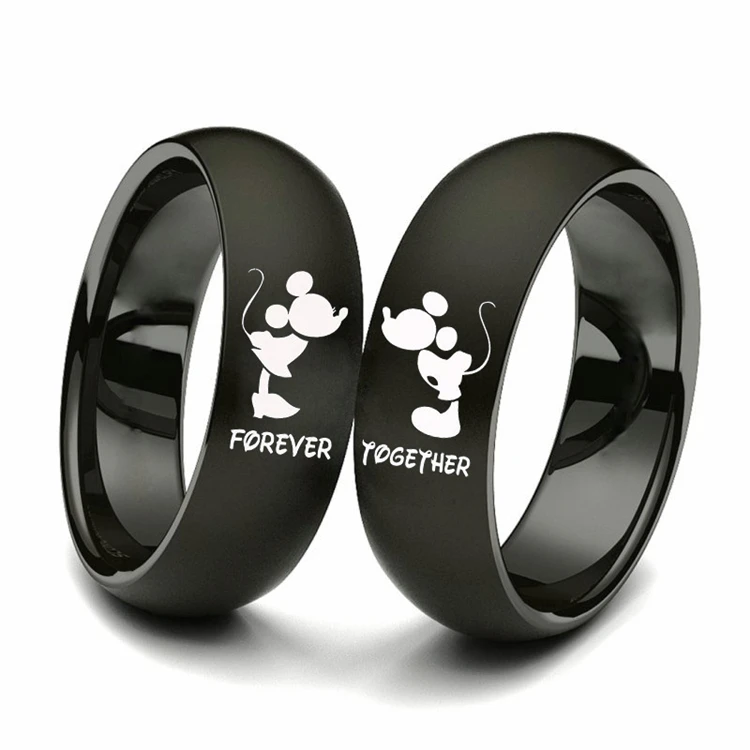 

Forever Together Wedding Rings for Women Men Black-color Couple Promise Band Alliance Bijoux