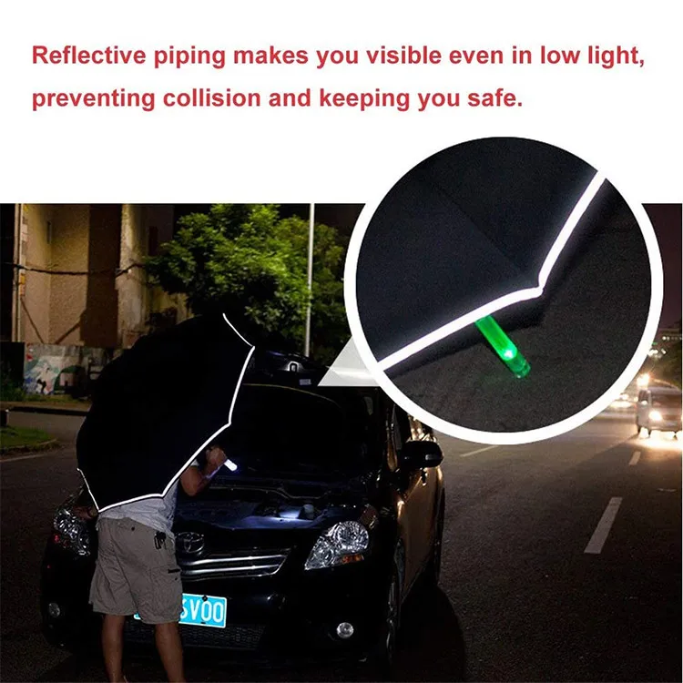 Reflective Stripes Sos Cars Reverse Umbrella Double Layer Inverted