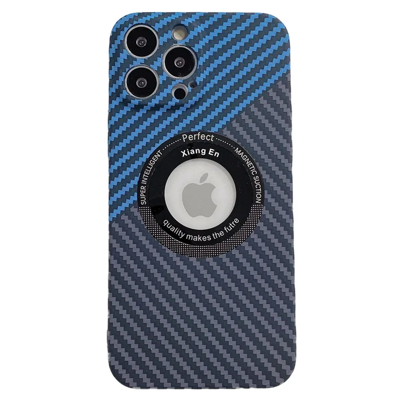 

Business Style Carbon Fiber Texture Clear Logo Hole Magnetic Phone Case for iPhone 14 ProMax 13 12 11series PC Shockproof Cover