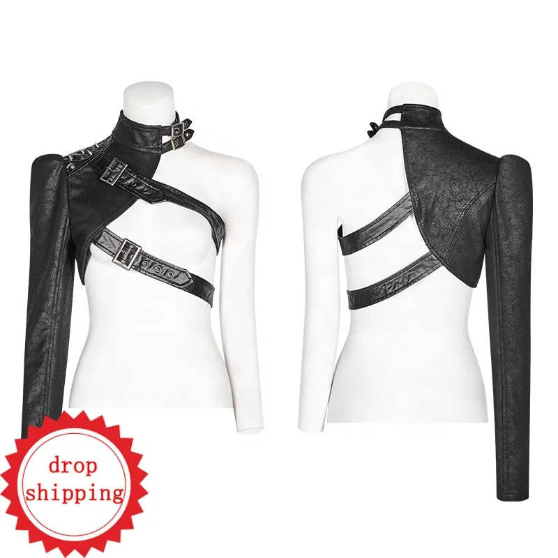 

Y-952 New Trending 2019 PUNK RAVE Punk One-arm Short womens Coats, Black