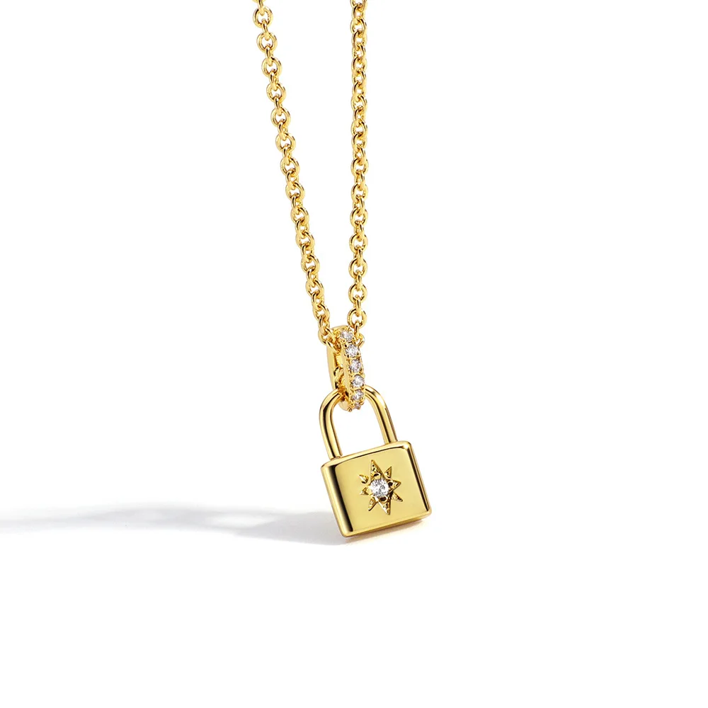 

Eico golden designer padlock zircon chain necklace women key pendant jewelry sets necklaces diamond lock shape pendant necklace, Gold