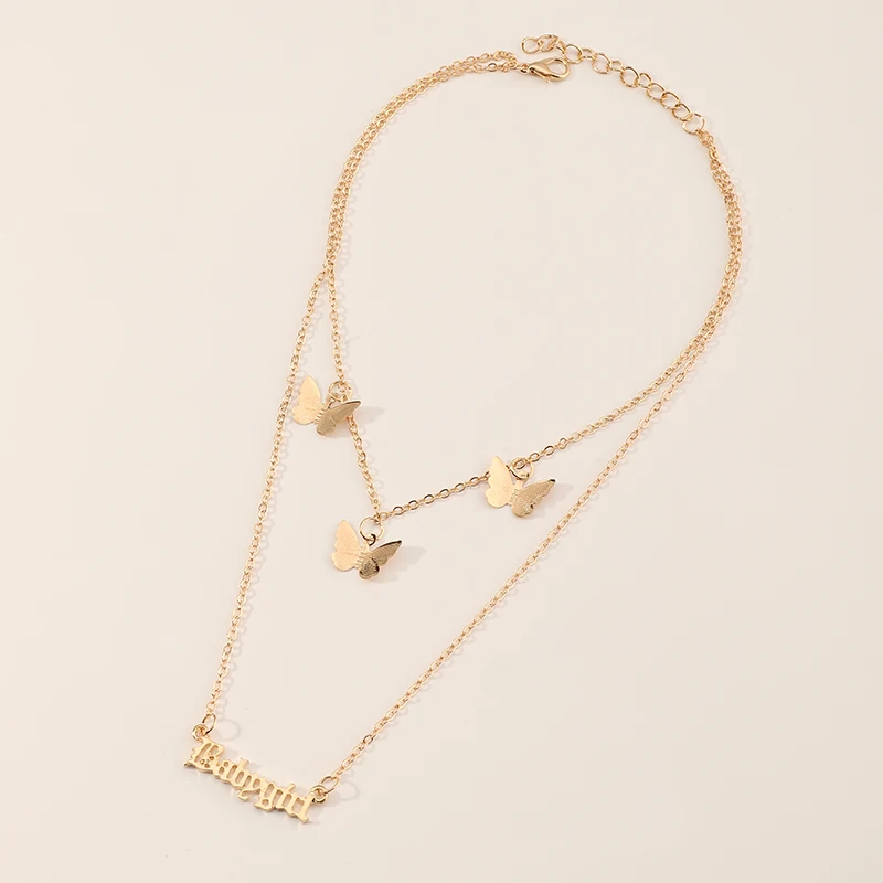 

Wholesale Butterfly Letter Babygirl Pendant Necklace Jewelry Gold Babygirl Layered Necklace For Women