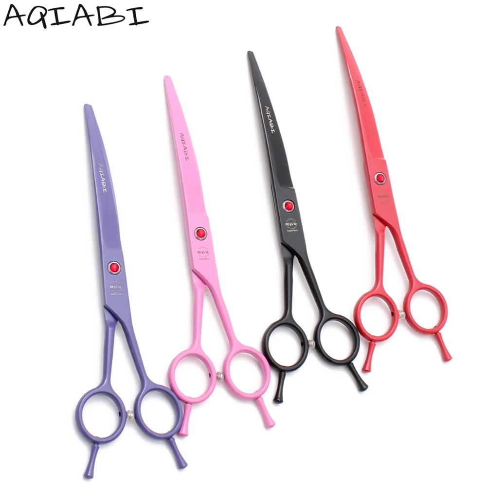 

Pet Curved Scissors 7" AQIABI JP Stainless Dog Grooming Scissors Down Curved Shears Pet Scissors Black A4102, Red handle