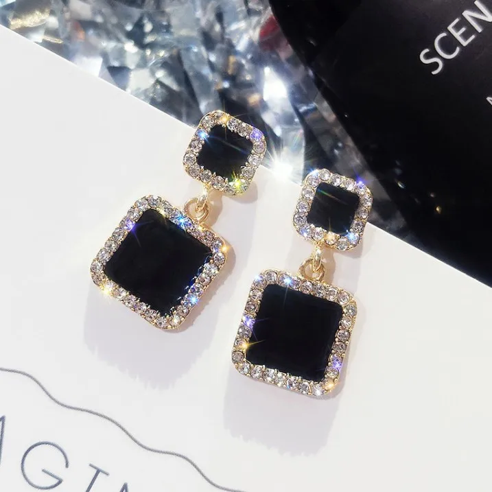 

Statement Earrings 2019 Black Square Geometric Earrings For Women Crystal Luxury Wedding Rhinestone Earring, Picture