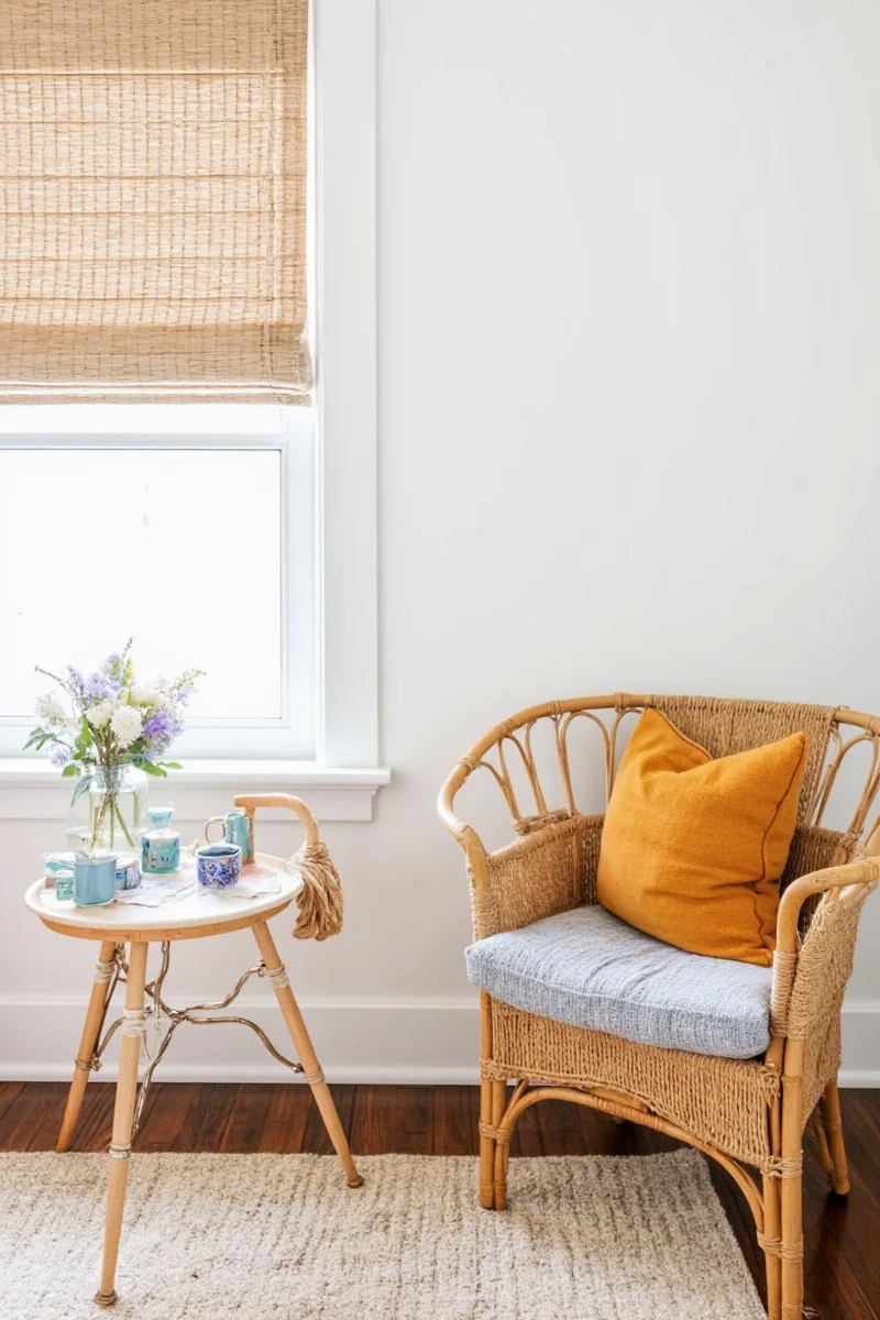 Family enjoying a rattan chair together