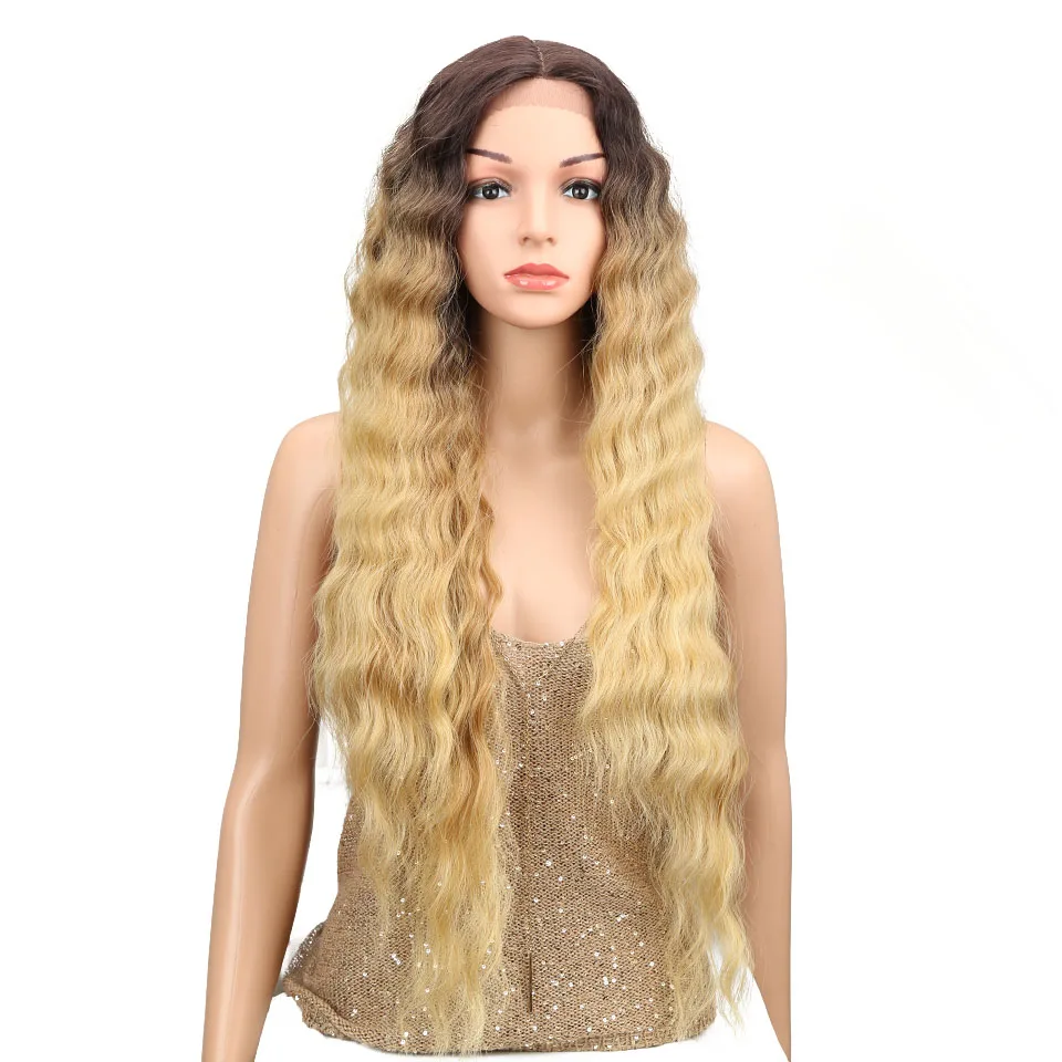 

Hot selling gradient European style natural wig curly wavy lace front synthetic wig