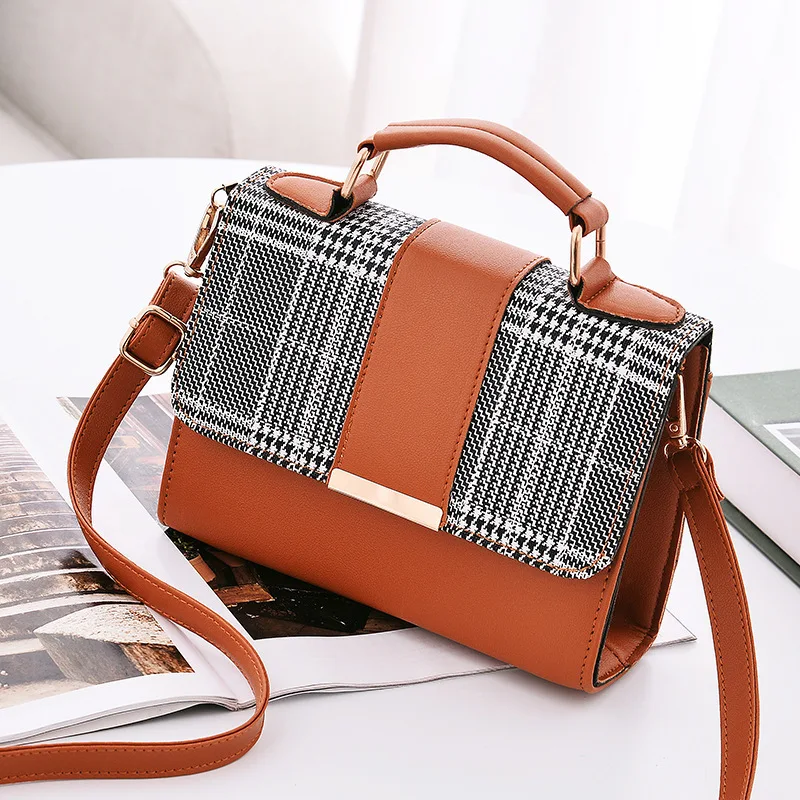 

New Large Capacity High Quality Plaid Leather Meatal Buckles Women Shoulder Bag Handbag, Black pink gary yellow red