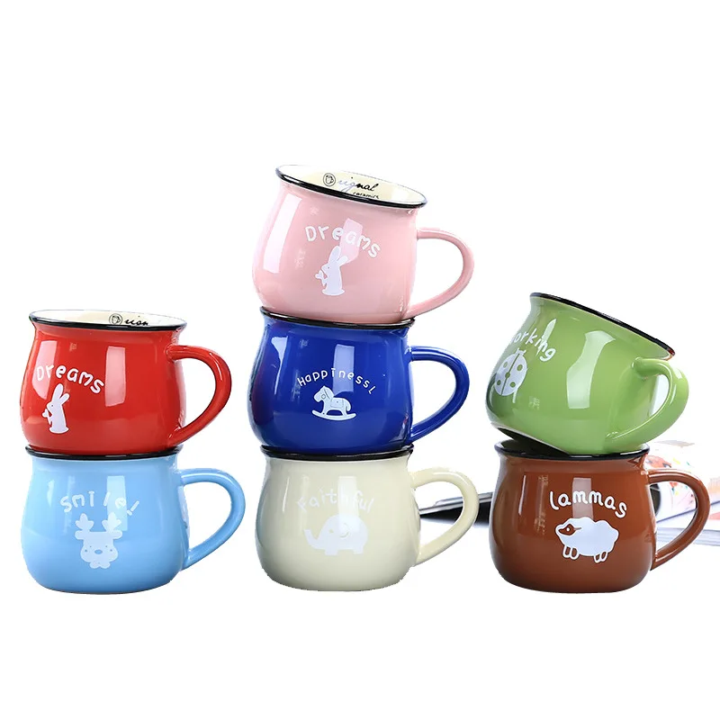 

Seaygift colorful various sizes Logo printed custom orange porcelain ceramic enamel drinking coffee cup mug with lid, Black/pink/blue