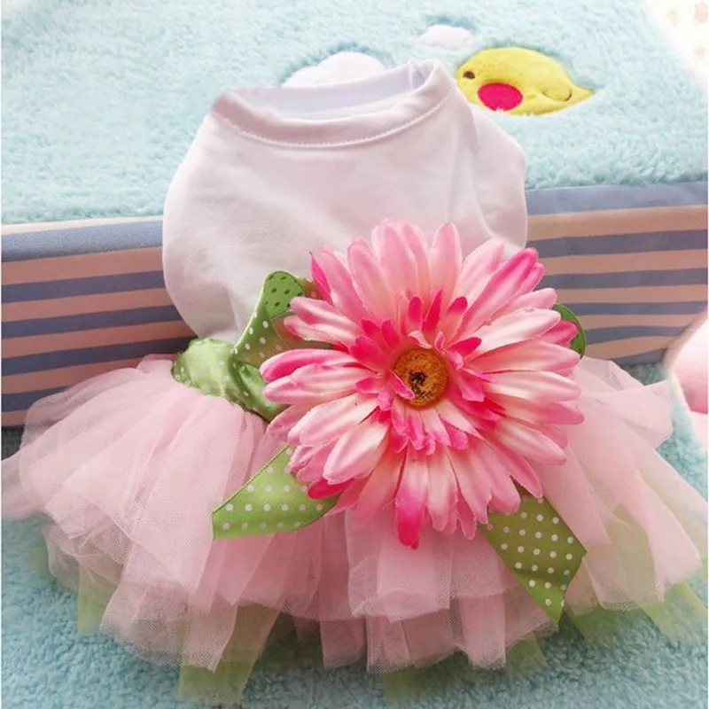 

Small Dog clothes clothing Princess Dress Attractive Skirt Sun Flower Spring Summer Costume for Teddy Fashion Lovely Clothes, White