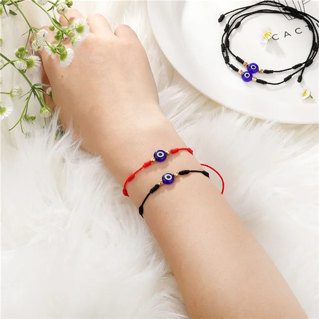 

Handmade Couples Lucky 7 Knot Red Black String Turkish Evil Blue Eye Charms Bracelets