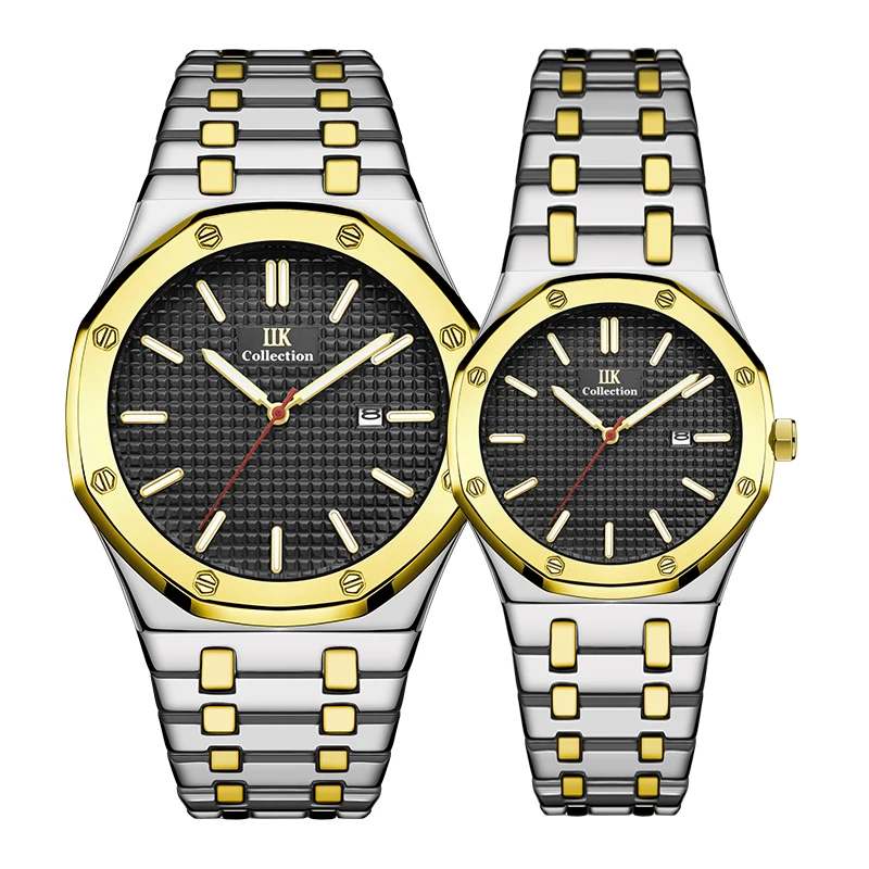 

Hot Sale IIK Collection Luxury Couple Watch lIK Brand Gold Two Tone Date Analog Wristwatches Men