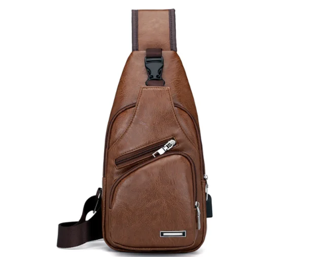 

Men Shoulder Bags USB Charging Crossbody Anti-theft Chest Bag PU Leather Short Trip Messengers Bag