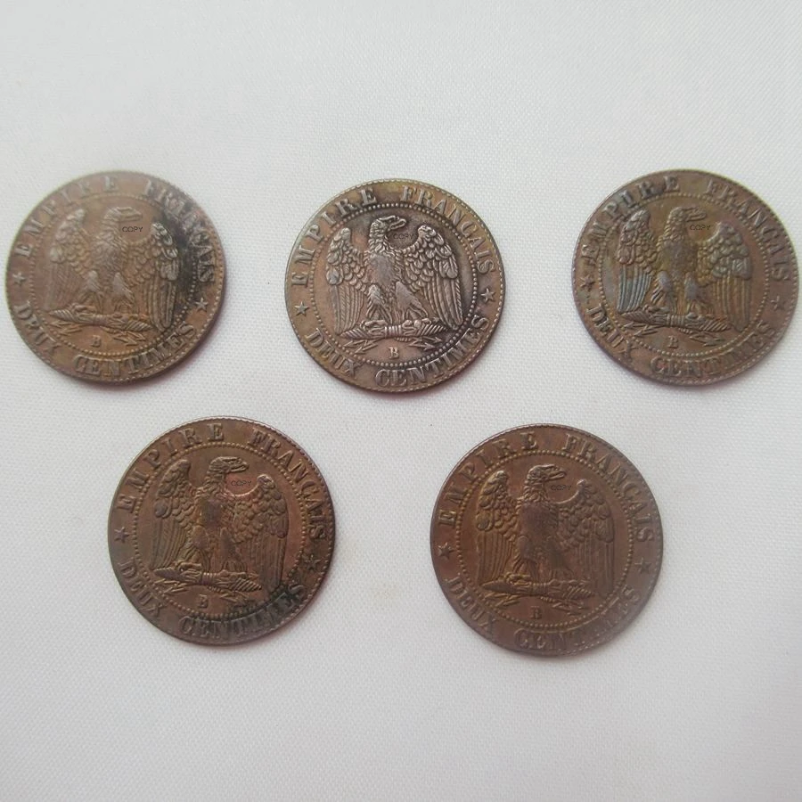 

Reproduction France Whole Set of 5 pcs (1853-1857) B 2 Centimes - Napoleon III Copper Coins