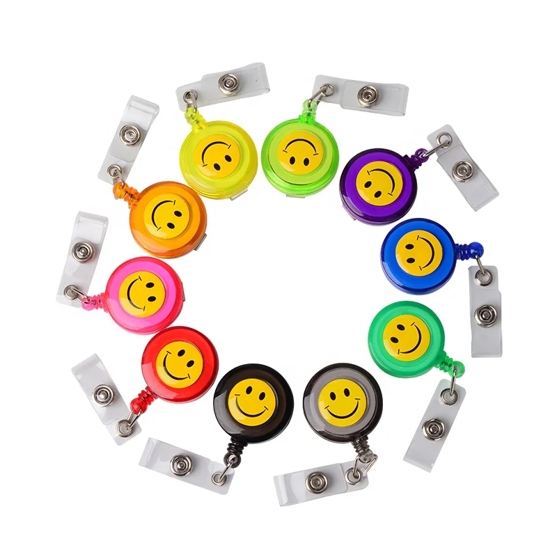 Cute Clear Translucent Round Smiling Face Badge Reel With Strap for Hospital Shop Salesman