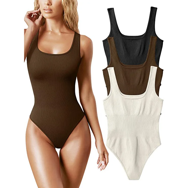 

C6268 Hot Selling Seamless Threaded Vest With Waistband Shaping Square Neck Jumpsuit body shaper