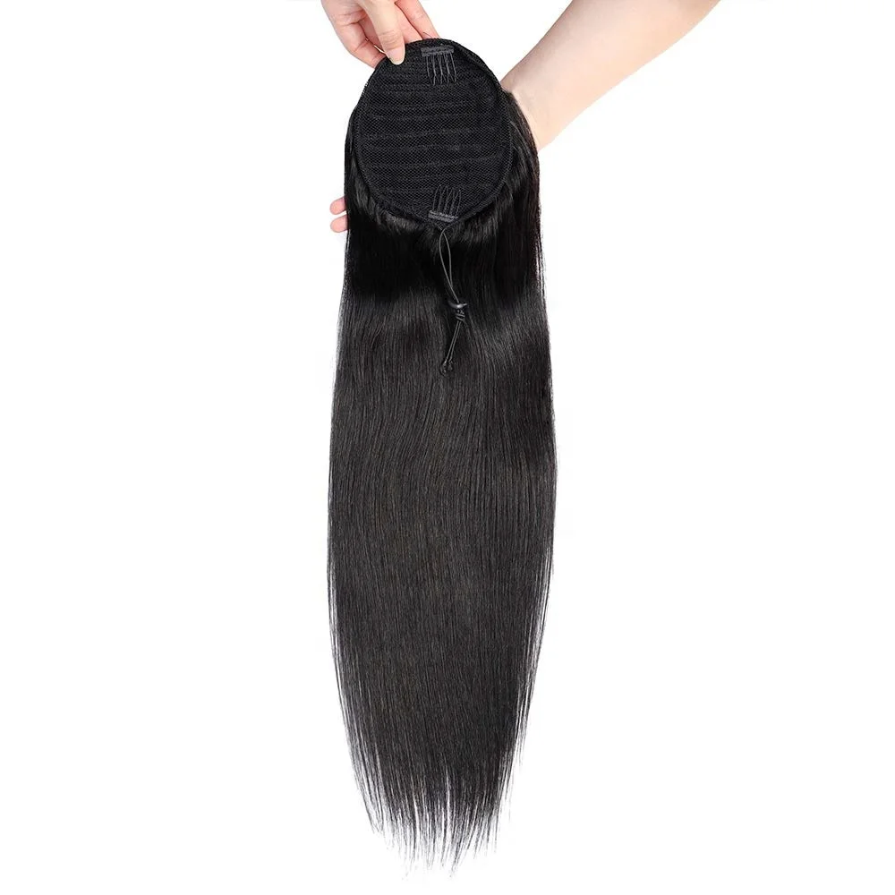 

Natural Black Drawstring Human Hair Ponytail 100% Brazilian Ponytail Hair Extensions
