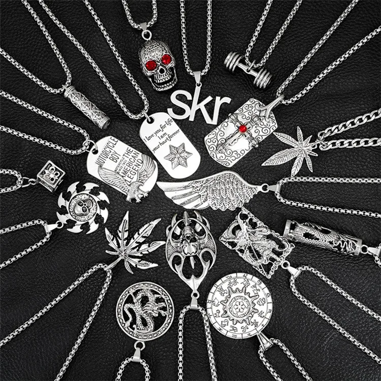 

CLARMER Retro Accessories Creative Jewelry Titanium Steel Men's Hip Hop Necklace Metal Cross Leaf Pendant Necklaces, As show