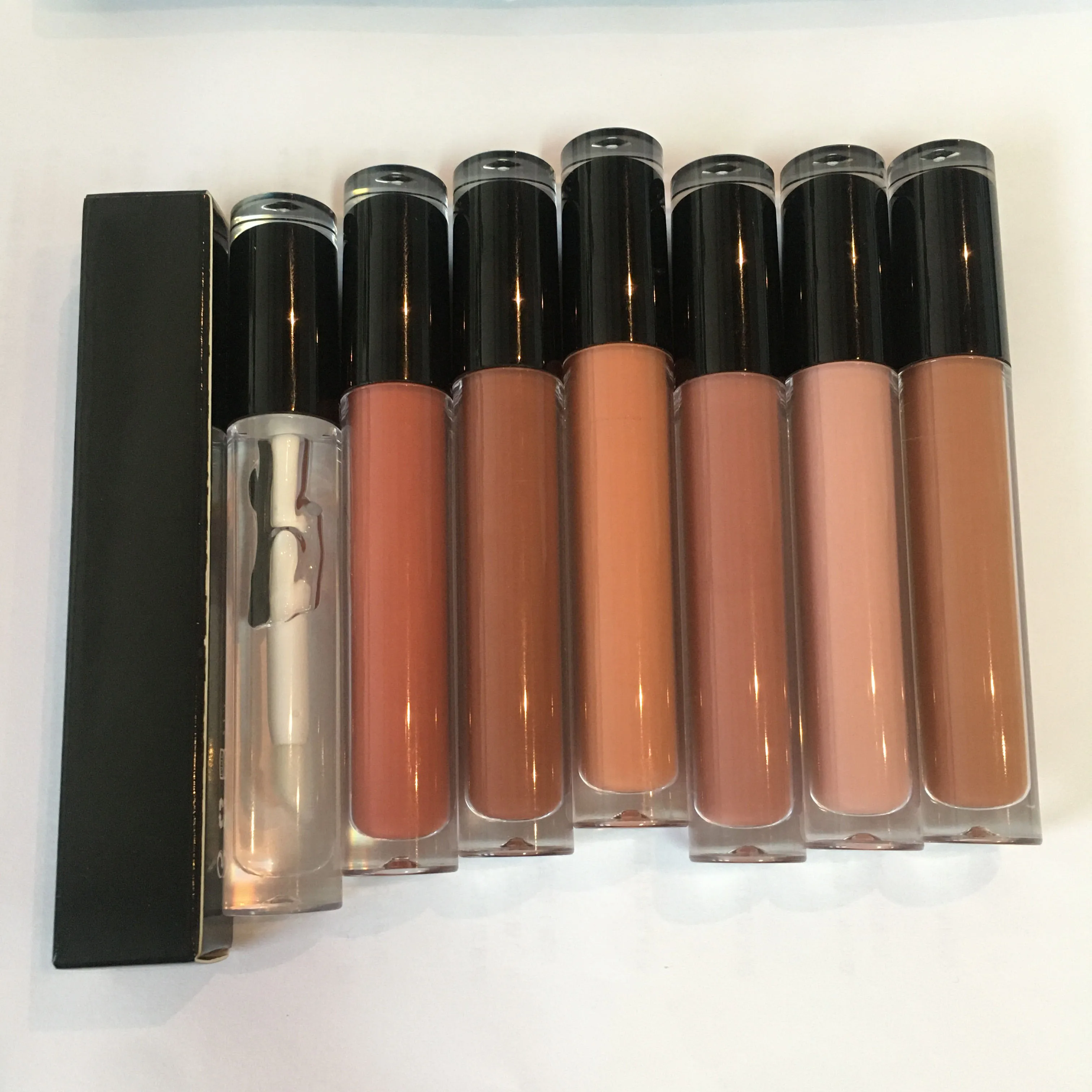 

Nude Vendor Liquid Glossy Lipgloss Tube Waterproof Brown Clear Lip gloss private label package box