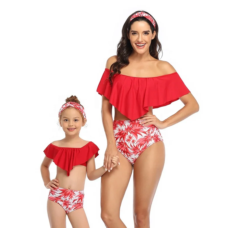 

Hot Sell Mother Daughter Matching Mom Child Kid Swimsuit Family Mommy And Me Swimwear Beachwear, Multi color