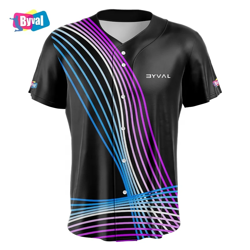 

Byval Men Digital Print Baseball Jersey Custom Quick Dry Tshirt Sublimation Baseball T Shirt 100% Polyester Baseball Shirt, Any color is available