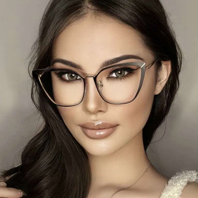 

5128 Cat Eye Women Fashion Metal Clear Anti Blue Light Optical Glasses Frames Computer Eyeglasses