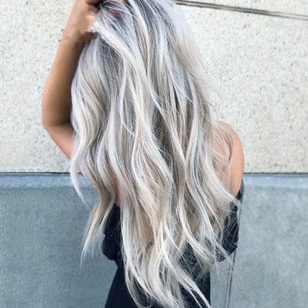 Cheap Natural Full Wigs Hair Long Curly Wavy Wig Synthetic Heat Resistant Ombre  Silver Grey Wig - Buy Silver Wig Blonde Synthetic Lace Front Heat Resistant  Synthetic Hair Blonde Synthetic Lace Front