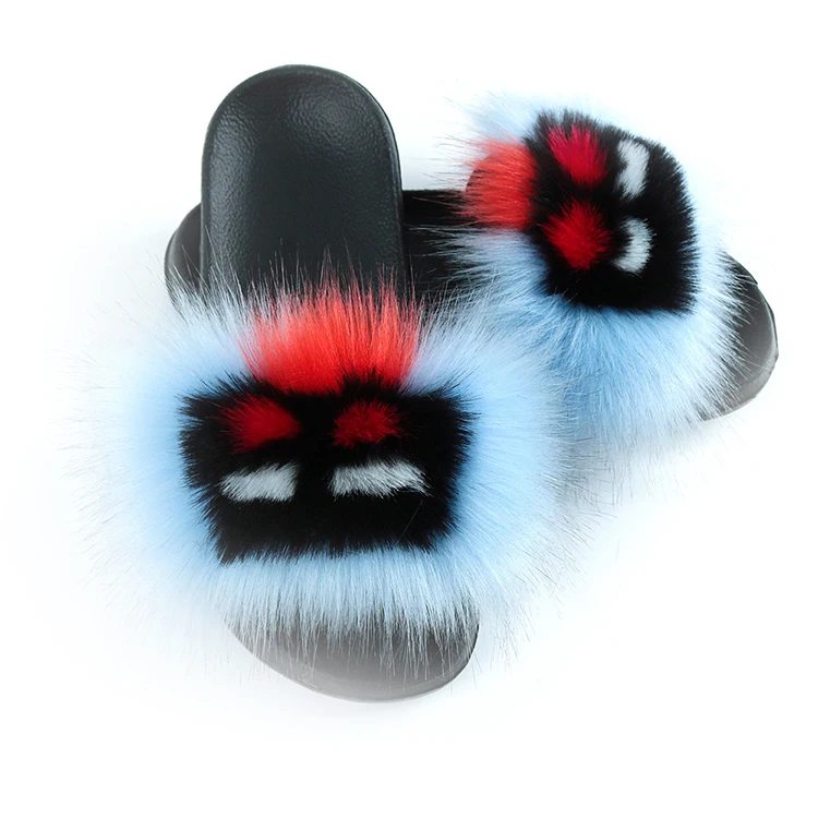 

Stable Quality Raccoon Fur Soft Sandals Wholesale Women Slippers Natural Color Fur Slides, 6 colors as pictures