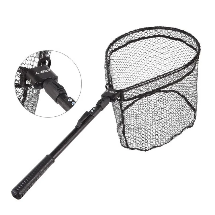 

WEIHE 325g Aluminum Alloy Pole Retractable Rubber Fishing Net Telescoping Foldable Landing Rubber Net for Fly Fishing Network, Black