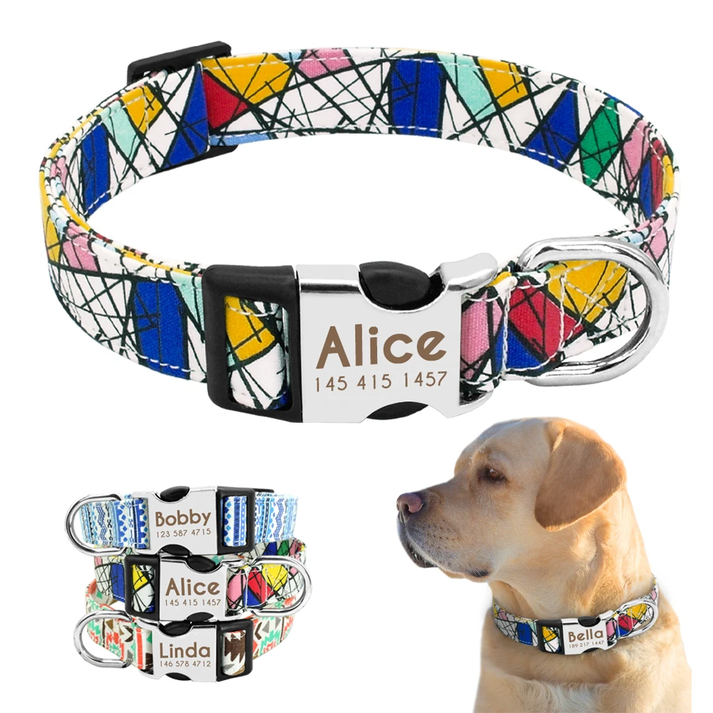 

Nylon Dog Collar Personalized Pet Collar for Small Medium Large Dogs Pitbull Pug