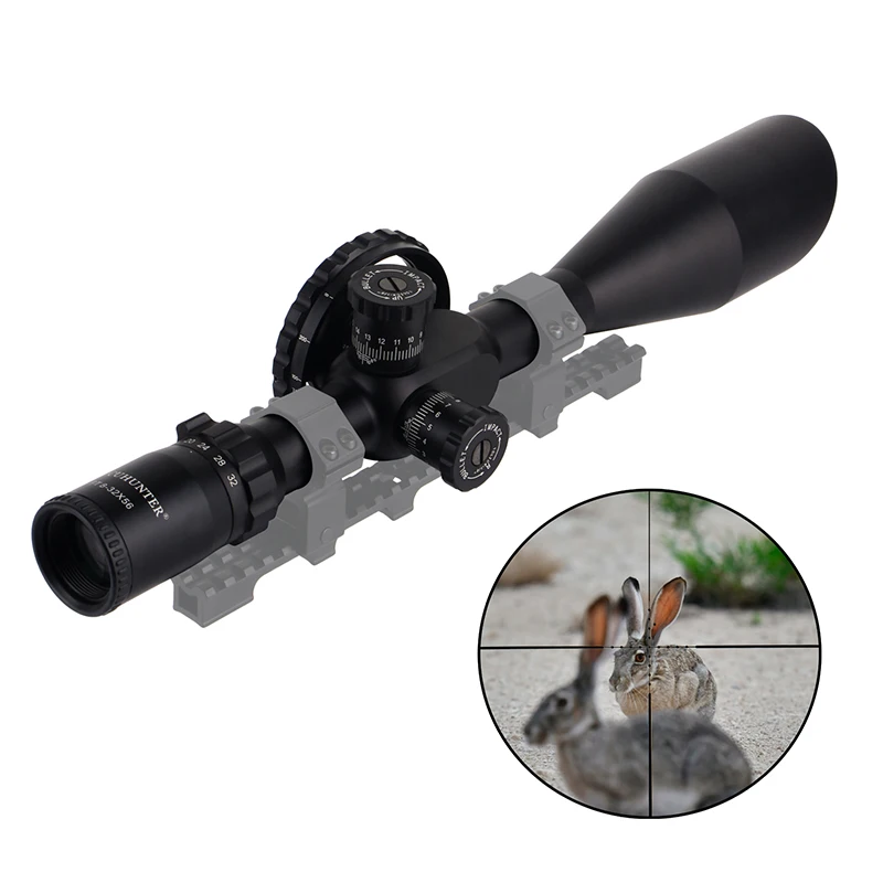 

MZJ 8-32X56 long range mil-dot reticle sid ewheel air gun weapons scope hunting, Matte black