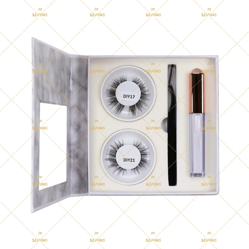 

Marble Pattern Magnetic Box With Pre-cut Segmented DIY Home Lashes And Glue Eyelash Applicator Lash Packaging Supplies Vendor, Black