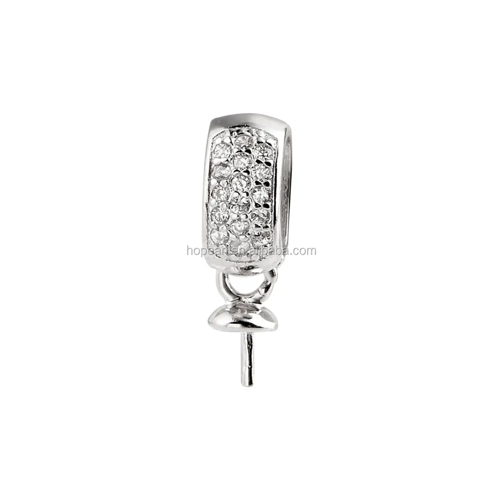 

SSP214 Round Pearl Mounting Pendant DIY Silver Findings Small Charm Zircons 925 Sterling Silver Bail