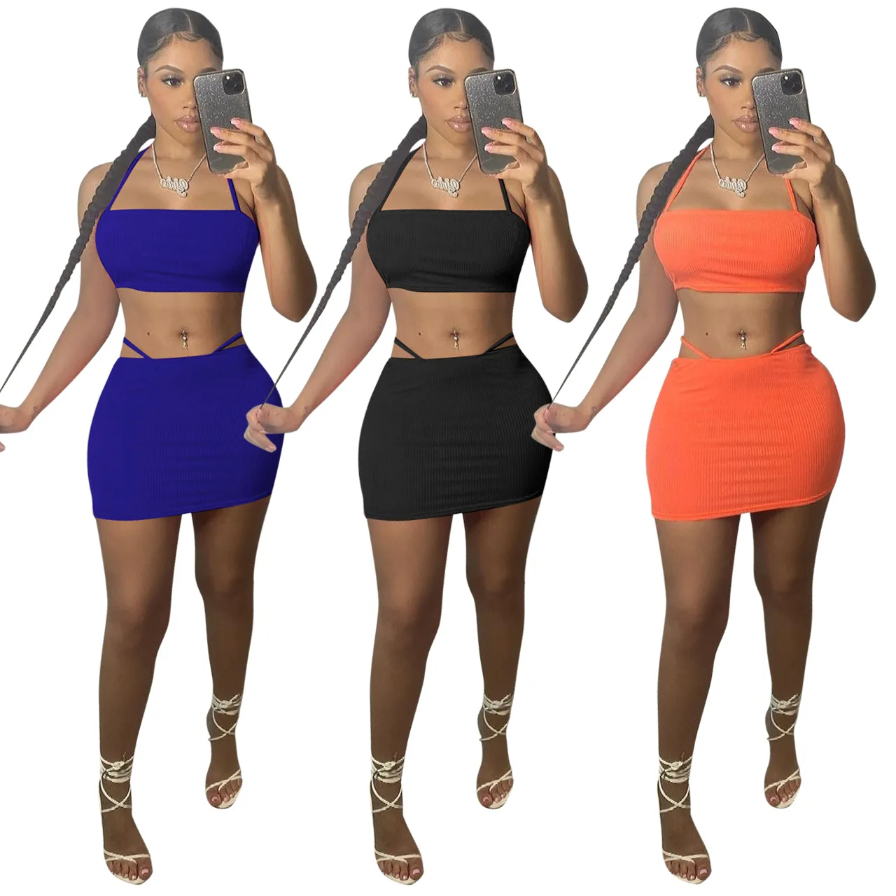 

2021 Women 2 Piece Set Summer dress set High Street sleeveless Night Out Club Outfits Matching Short Sets Crop Top Skirt, Tie dye dress