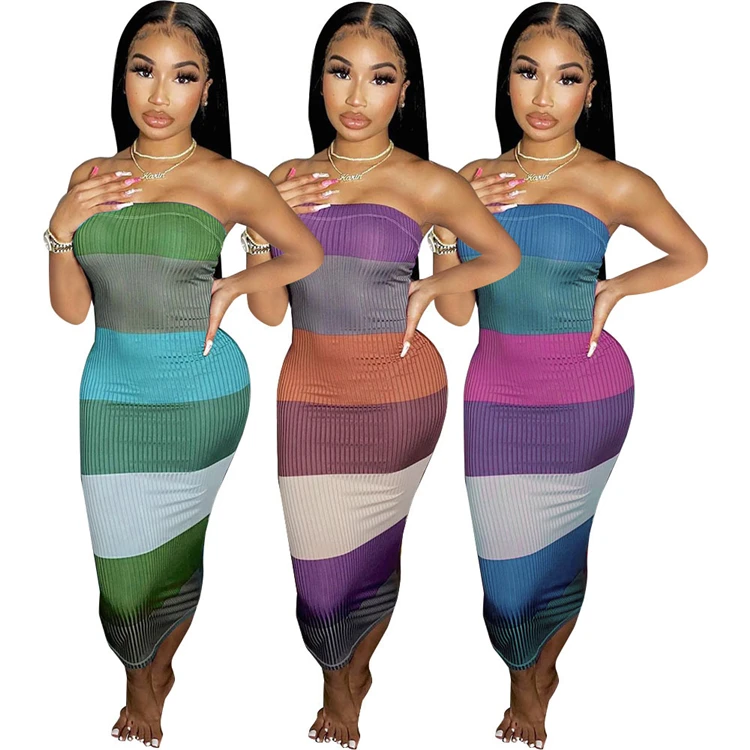 

DUODUOCOLOR Strapless fashion women's wear tube women patchwork printed dress 2021 summer casual style D97605