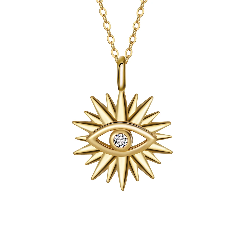 RINNTIN APN40 Rock Pure 925 Sterling Silver Rhodium Plated Bezel Setting AAAAA CZ Women's Evil Eye Charm Necklace