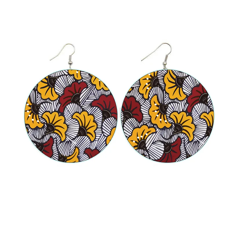 

painted wood 2021 ethnic African round In-stock Ankara earrings