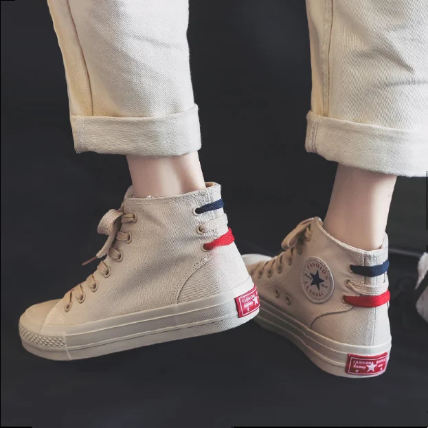 

2021 spring new high canvas shoes Korean version of Joker retro ladies casual shoes.