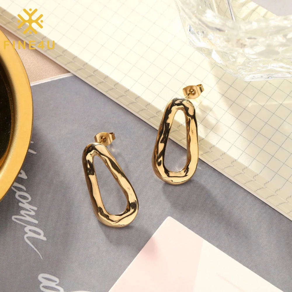 

New stainless steel accessories jewelry gold plated irregular oval hoop women 2022 earrings trendy